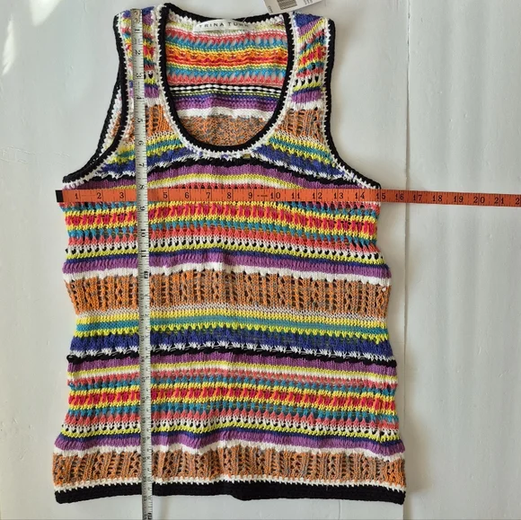 Trina Turk Crochet Sleeveless Tank Sweater Vest Sz S Textured Multicolor Stripes - Picture 11 of 12